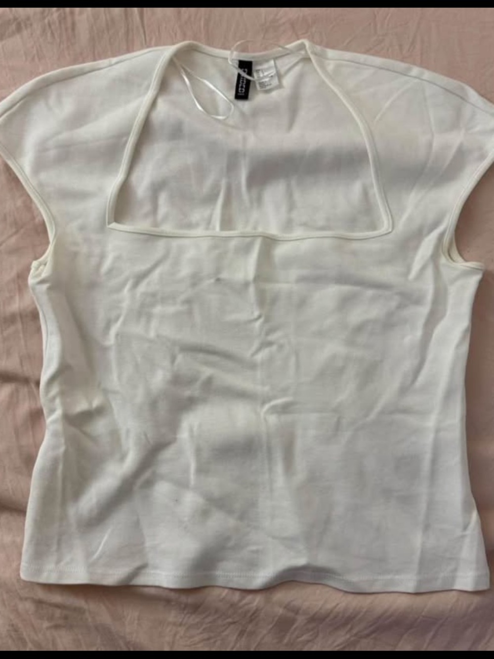 H&M Divided Women’s White Solid Round Neck Cap Sleeve Pullover Blouse Size L